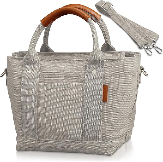 ミニトートバッグ 仕切り 【高見え革巻きハンドル】 Ｓサイズ キャンバス トートバッグ レディース メンズ 2WAY 自立 軽量 小さめ ファスナー 帆布 ショルダーバッグ